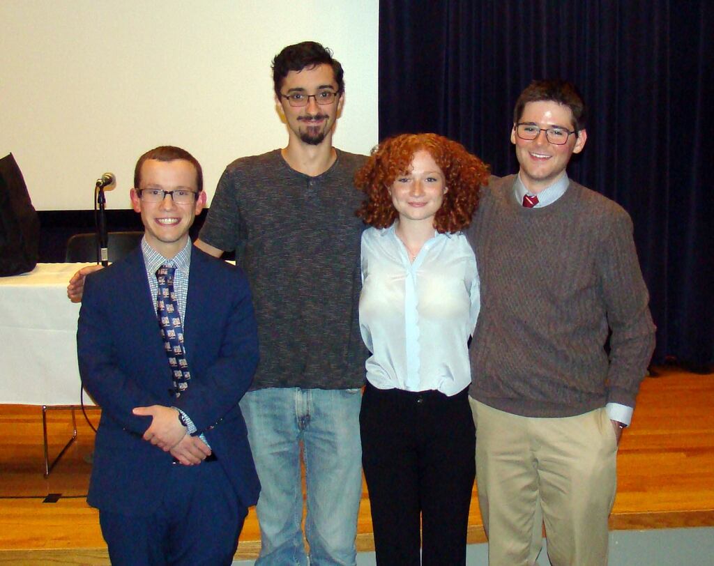 University of Delaware2019-20 History Club Officers (left to right): President Justin Richards, Treasurer Evan Minnigh, Secretary Sophie Zaidman and Vice-President Aaron Rubin.