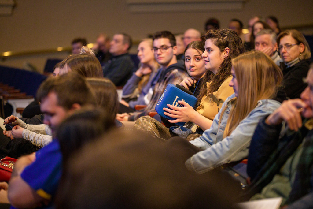 Student in audience at Mitchell Hall