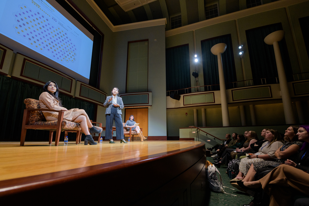 view of the stage and audience from the left