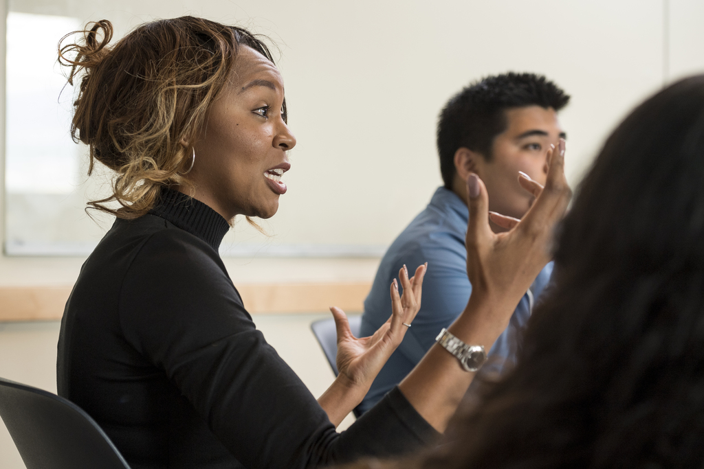 Amberia Allen speaks to University of Delaware class on Oct. 24.