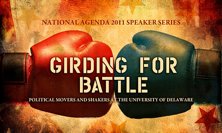 Hightlight photo for article, Girding for Battle : UD's National Agenda brings political movers, shakers to focus on American politics